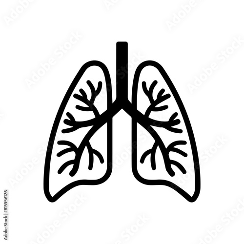 Lungs Cancer icon or modern line symbol. Vector line art and icon design with bold outline. Black and white Pixel Perfect minimalistic symbol isolated white background. Silhouette simple thin sign