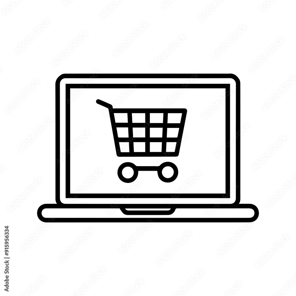 Online Shopping icon or modern line symbol. Vector line art and icon design with bold outline. Black and white Pixel Perfect minimalistic symbol isolated white background. Silhouette simple thin sign