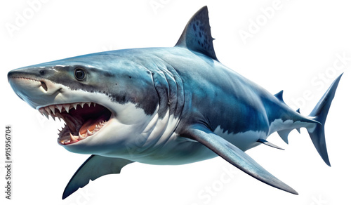 Aggressive great white shark with open mouth isolated on transparent background photo