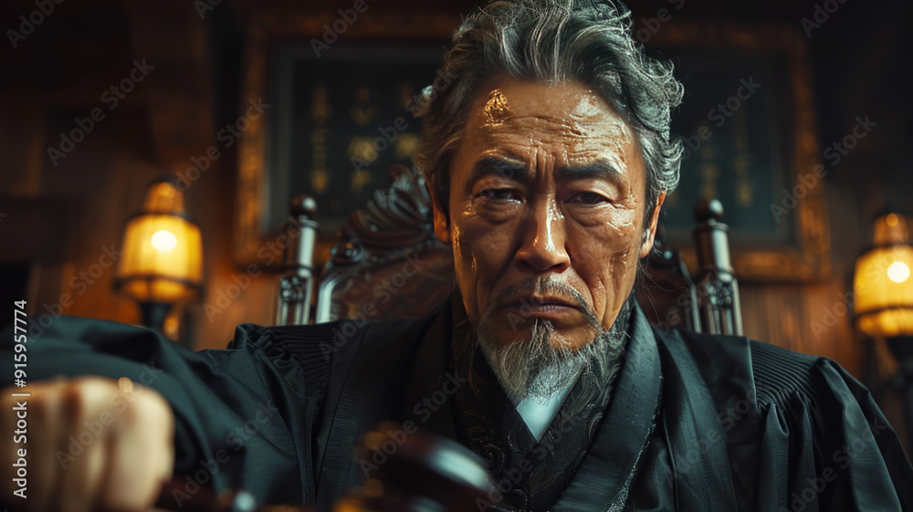 an asian judge striking with his gavel in a courtroom.generative ai an asian judge striking with his gavel in a courtroom.generative ai