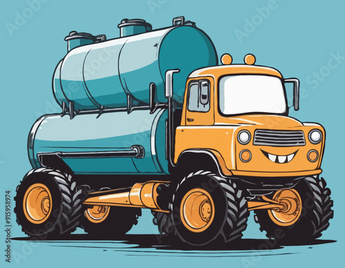Cartoon happy cistern truck like monster truck isolated on white background