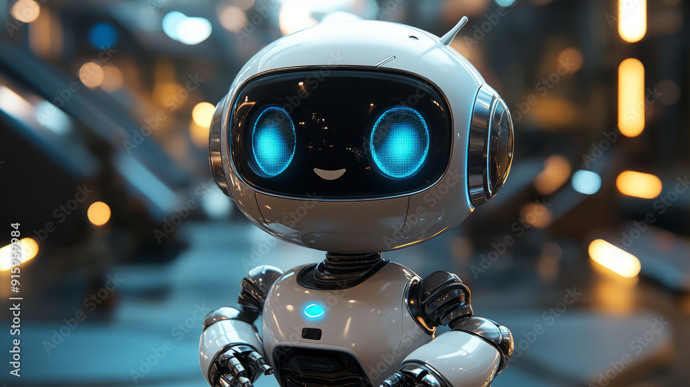 a happy and cute 3D cartoon AI robot.generative ai