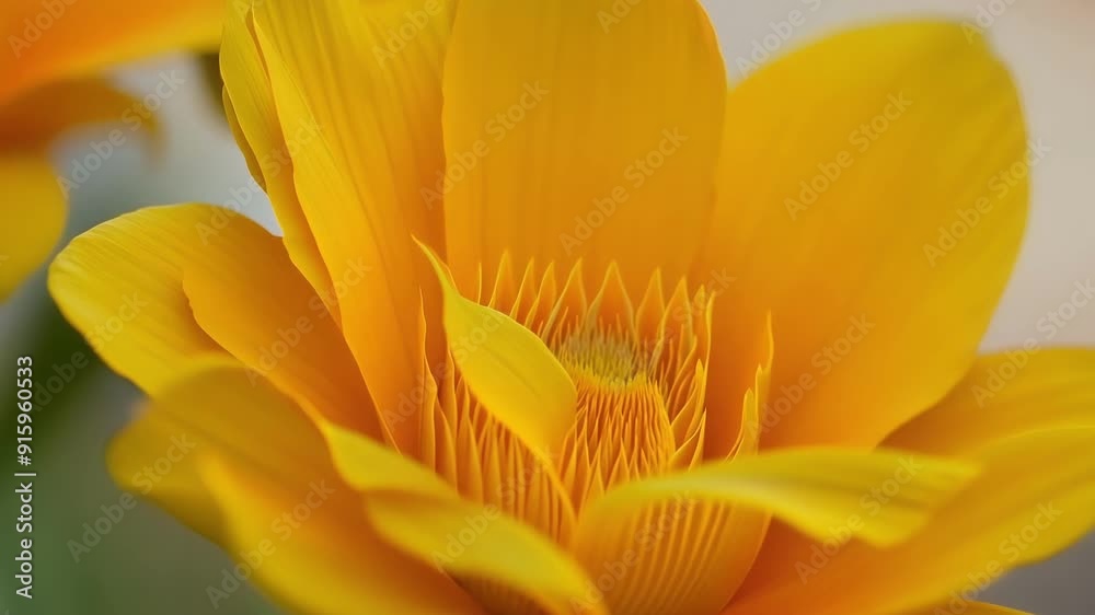 Zooming in on a of vibrant yellow flower petals the camera highlights the striking contrast of the smooth velvety surface against the jagged edges of the petals s. Zooming in on a of vibrant yellow flower petals the camera highlights the striking contrast of the smooth velvety surface against the jagged edges of the petals s.