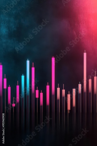Abstract neon light bars on dark background.