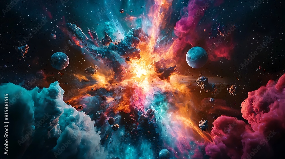 Mystical nebula swirls in cosmic expanse, stardust and galaxy light paint ethereal deep space canvas Mystical nebula swirls in cosmic expanse, stardust and galaxy light paint ethereal deep space canvas