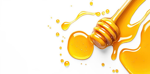Honey dipper with golden honey on a transparent background