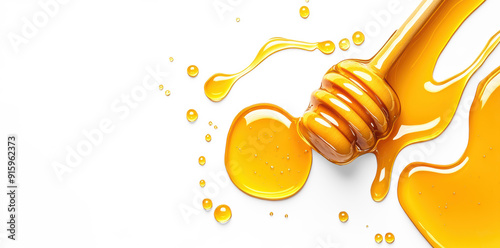 Honey dipper with golden honey on a transparent background