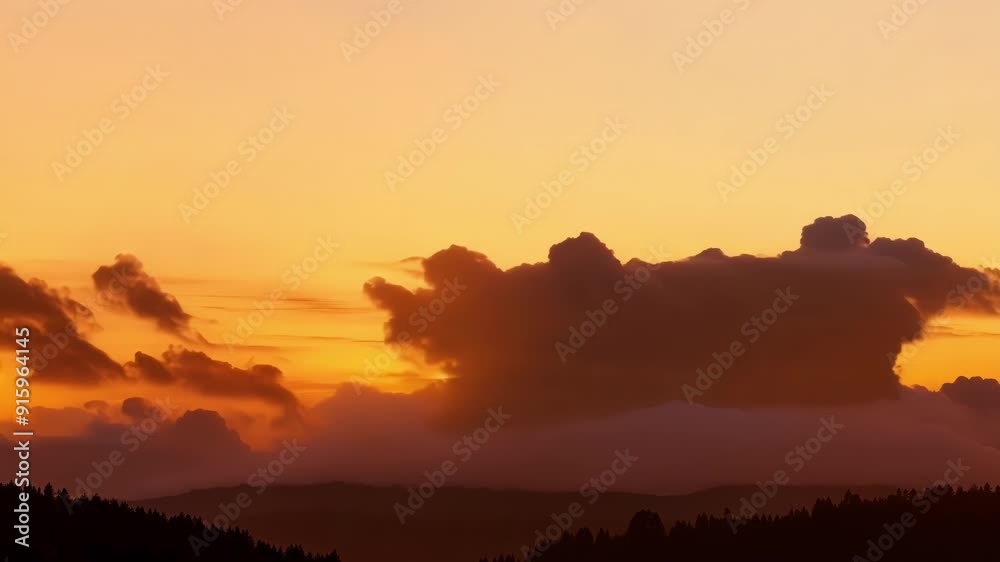 A zoomedin view of thick billowing clouds moving swiftly across a vibrant sunset backdrop. A zoomedin view of thick billowing clouds moving swiftly across a vibrant sunset backdrop.