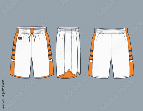 Basketball Shorts jersey design flat sketch Illustration, wide leg boxing shorts concept with front and back view. oversize active wear shorts design