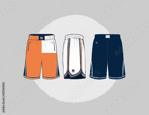 Basketball Shorts jersey design flat sketch Illustration, wide leg boxing shorts concept with front and back view. oversize active wear shorts design