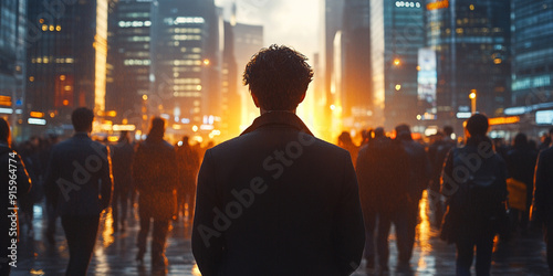 businessman speaking to an engaged audience, from the back view, conveying leadership and communication skills in a professional setting