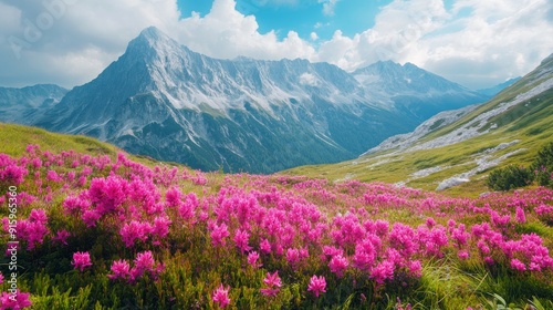 Wallpaper Mural a stunning alpine scene in the Austrian region of Schladming-Dachstein featuring pink flowers (Styria, Austria) Torontodigital.ca