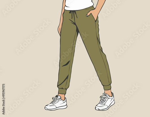 Khaki female sports and casual pants on white background