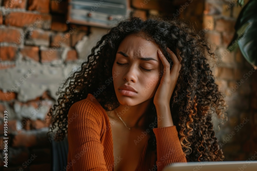 Computer glitch, crisis, or problem burnout, headache, and furious businesswoman on laptop in 404 office. Sad employee, stress, computer error, anxiety, weariness, or mental illness