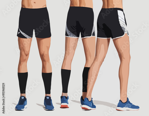 Sport track Shorts with compression tights design vector template, basketball shorts concept with front and back view for football, badminton and running active wear double layer trail shorts design
