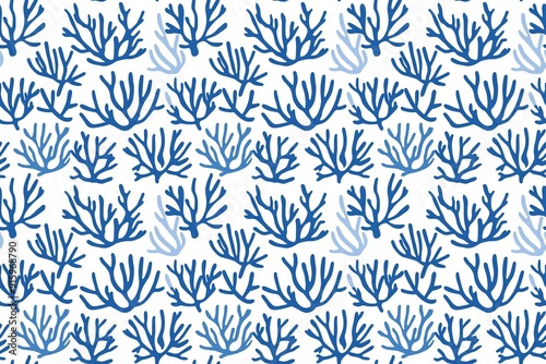 A serene pattern of white and blue coral, embodying a minimalist coastal vibe