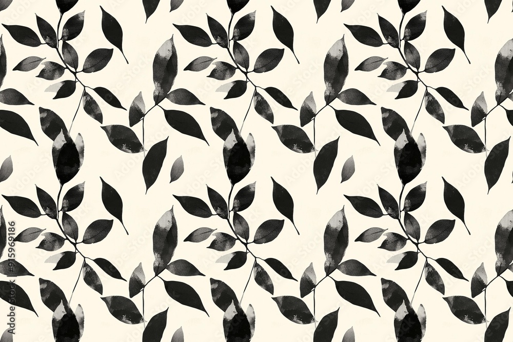 Monochrome leaf prints with bold black ink on a light backdrop Monochrome leaf prints with bold black ink on a light backdrop