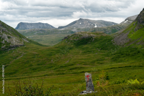 aerial view over Massvassbu area in the fjord of Andalsnes in Norway on a cold summer day - paradise for hikers photo