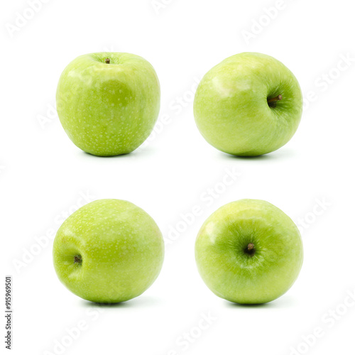 green apple four different angles white background photo