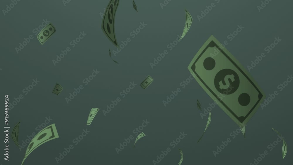 cartoon toy money, fluttering cascade falling banknotes animation, cash paper money, loop with luma mattes