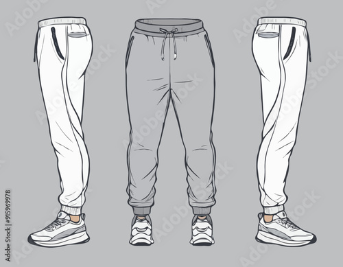 Jogger bottom Pants design flat sketch vector illustration, Track pants concept with front and back view, Sweatpants for running, jogging, fitness, and active wear pants design
