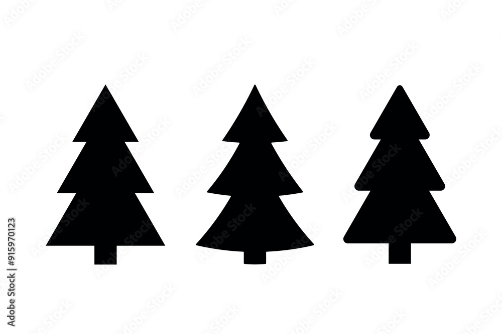 evergreen conifer black filled icon set, fir, spruce tree, set of three simple vector elements evergreen conifer black filled icon set, fir, spruce tree, set of three simple vector elements