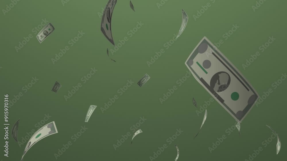 American dollar, fluttering cascade falling simplified banknotes, cash money, loop with luma mattes, American Currency