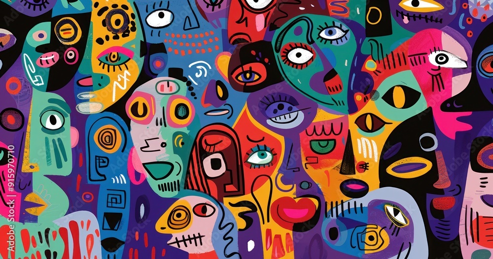 Abstract Crowd of Colorful Faces Abstract Crowd of Colorful Faces