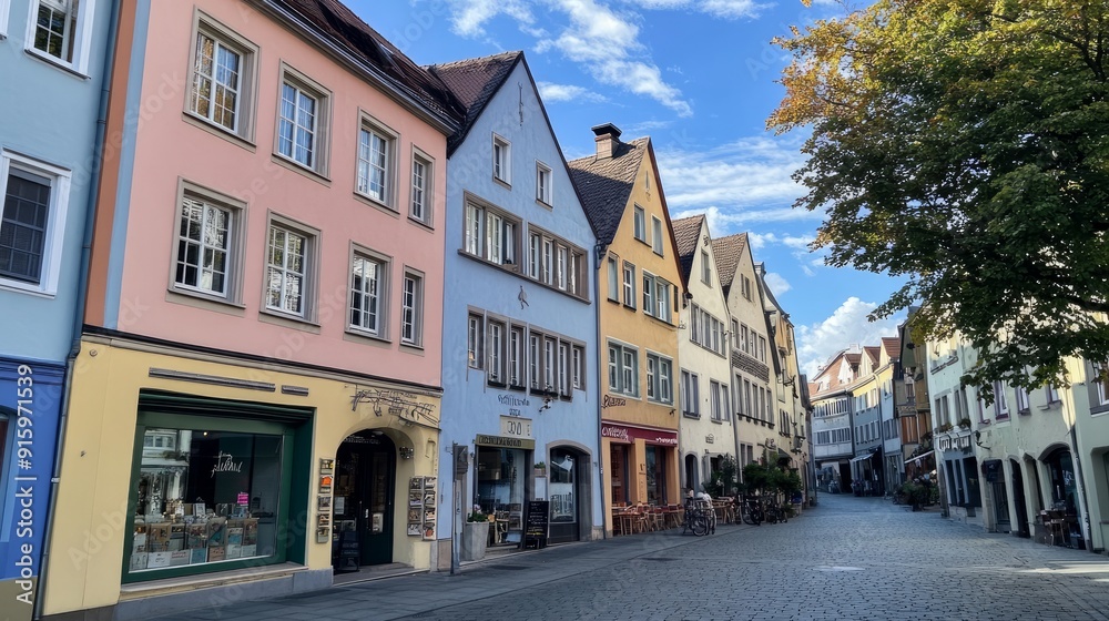 Beautiful old buildings and shops in Rosenheim's old town on September 1, 2023. Rosenheim, Germany Beautiful old buildings and shops in Rosenheim's old town on September 1, 2023. Rosenheim, Germany