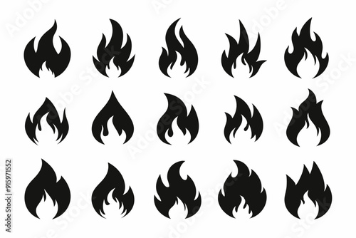 Fire icon vector set, Fire flame icons bundle	
