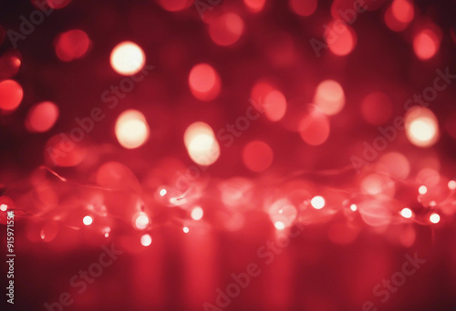 Abstract red Merry Christmas lights bokeh blurred background AI generate