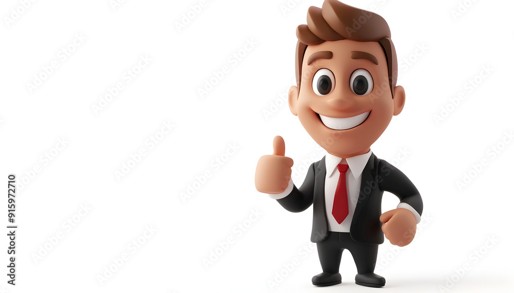 Illustration of a positive businessman in 3D, smiling and showing a thumbs-up gesture on a white background Illustration of a positive businessman in 3D, smiling and showing a thumbs-up gesture on a white background
