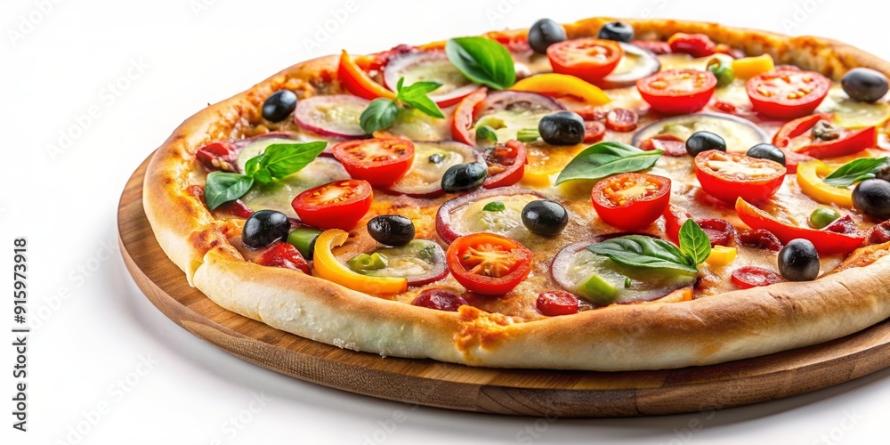 Delicious pizza with various toppings on a white background, pizza, food, Italian, cheese, mozzarella, tomato, pepperoni Delicious pizza with various toppings on a white background, pizza, food, Italian, cheese, mozzarella, tomato, pepperoni