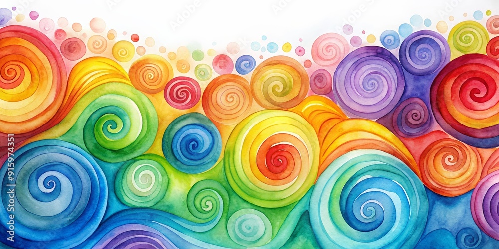 Fototapeta premium Watercolor background with vibrant wavy spirals , colorful, abstract, artistic, bright, texture, design, pattern, swirl