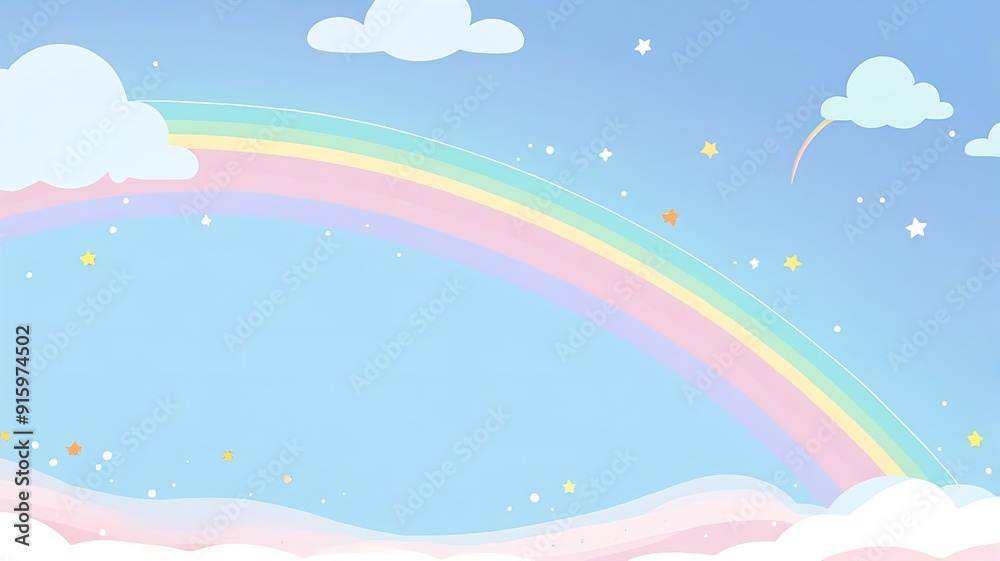 Rainbow clouds sky moon stars sea hills depicts a vibrant and magical landscape suitable for fantasy book covers or posters. Rainbow clouds sky moon stars sea hills depicts a vibrant and magical landscape suitable for fantasy book covers or posters.