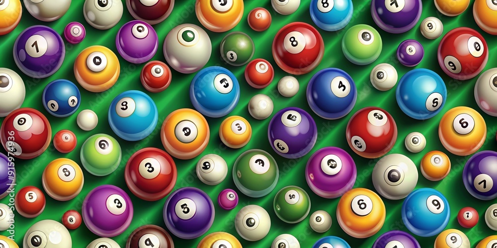 Illustrated seamless pattern of billiard balls , billiards, pool, game, colorful, seamless, pattern, repeat, geometric, sport