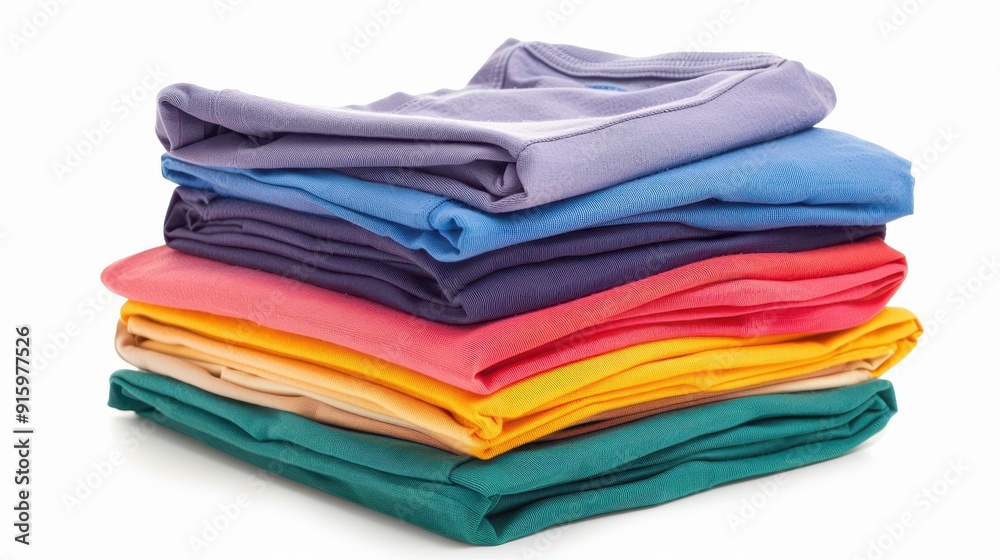Colorful towels are neatly folded and stacked in a tidy arrangement, adding vibrancy to the laundry space Colorful towels are neatly folded and stacked in a tidy arrangement, adding vibrancy to the laundry space