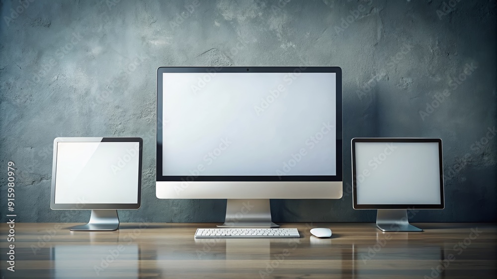 Three screens surrounded by a modern and sleek design, technology, screens, digital, devices, multimedia, display Three screens surrounded by a modern and sleek design, technology, screens, digital, devices, multimedia, display