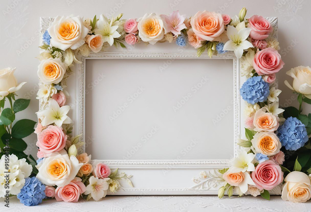 beautiful wedding photo frames decorated with flowers. generative ai beautiful wedding photo frames decorated with flowers. generative ai