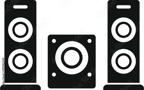 Sound system with two speakers and subwoofer playing loud music