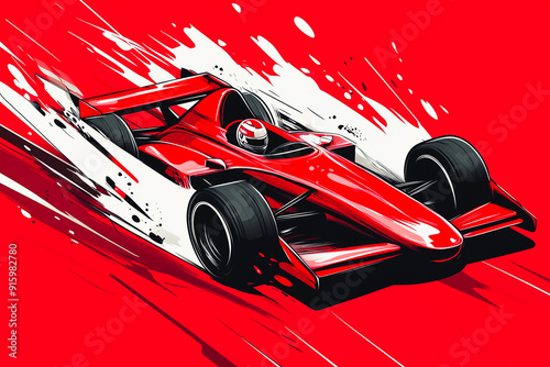 Sleek red race car speeding, isolated on transparent background with dynamic motion effects.
 photo