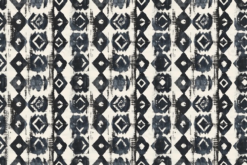Artisanal shibori textile pattern in high-contrast black and white with a textured geometric design