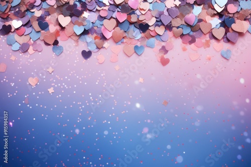 pink background with hearts and glitter. wallpaper. valentine's day greeting card Love. Space for text