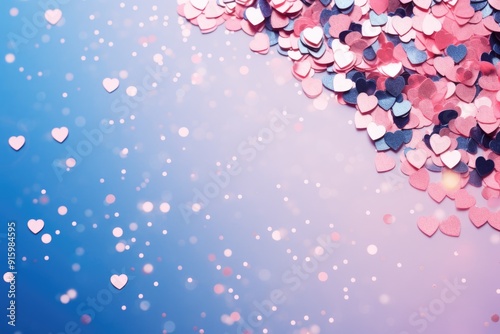 pink background with hearts and glitter. wallpaper. valentine's day greeting card Love. Space for text