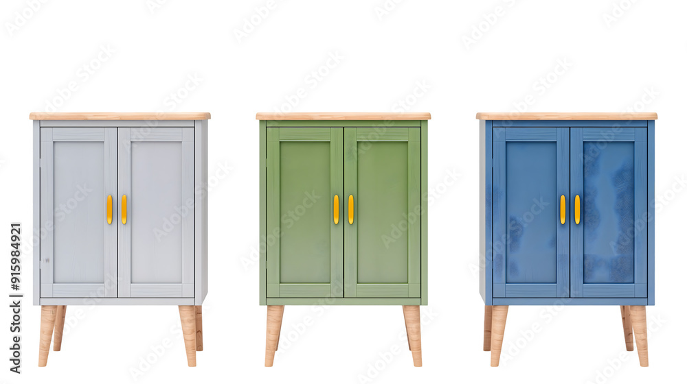 Modern cabinets with vibrant colors and wooden tops. Stylish storage furniture perfect for various home decor themes. Functional and aesthetic ideal for any living space Modern cabinets with vibrant colors and wooden tops. Stylish storage furniture perfect for various home decor themes. Functional and aesthetic ideal for any living space