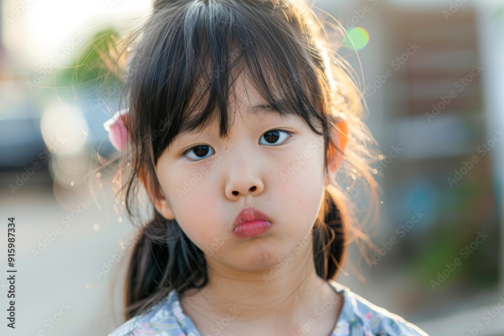 Playful korean girl shows grimace facial expression vibrant energy. Charming and spontaneous korean girl exhibits her humor grimace. Celebrating dynamic energy and expressive creativity of modern