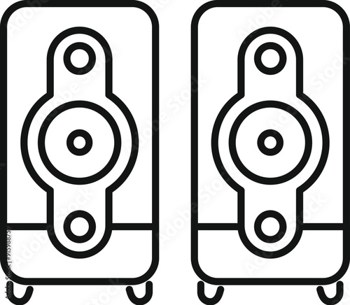 Outline icon style illustration of a pair of studio monitor speakers, essential equipment for music producers and audio engineers