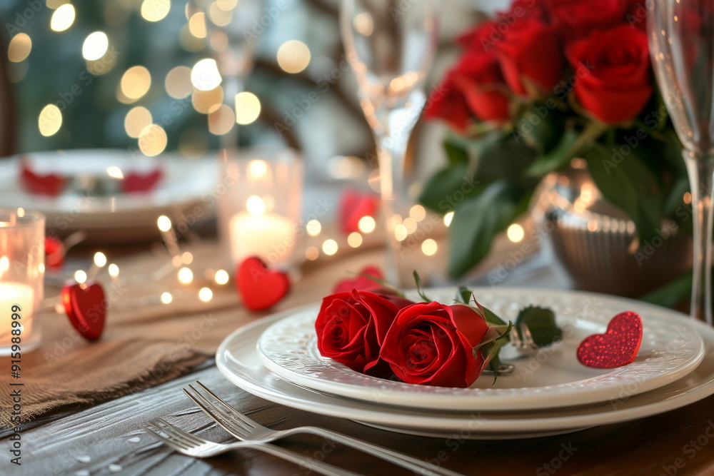 Intimate gourmet table is adorned charming candles. Create cherished memories lovingly decorated gourmet table. Intimate setup suggests invitation to cherish and celebrate personal connections.