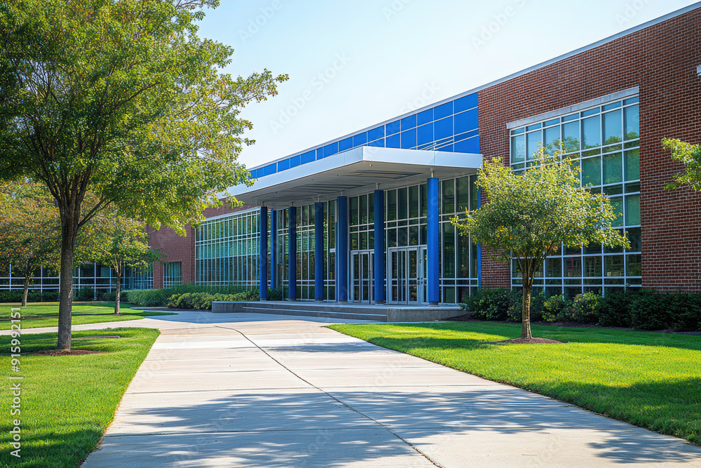 View of typical American school building exterior