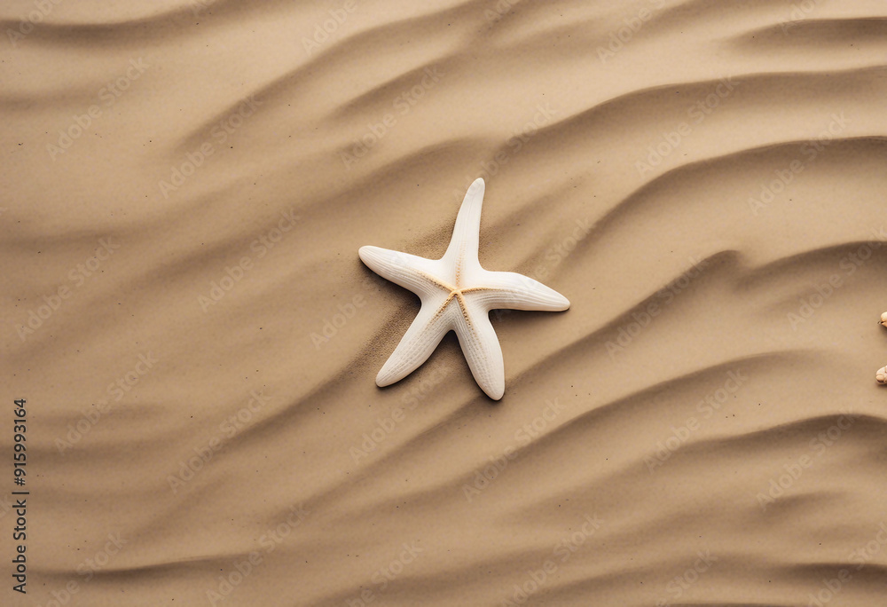 Top view frame of palm leaf and starfish on sand beach background Flat lay minimal summer holiday va Top view frame of palm leaf and starfish on sand beach background Flat lay minimal summer holiday va